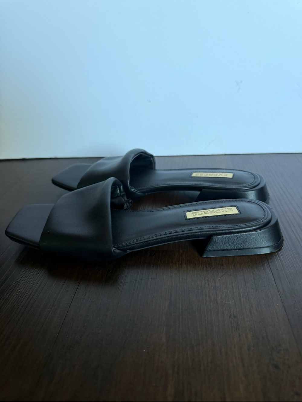 Size 7 Express Black Square-Toe Slide Mules